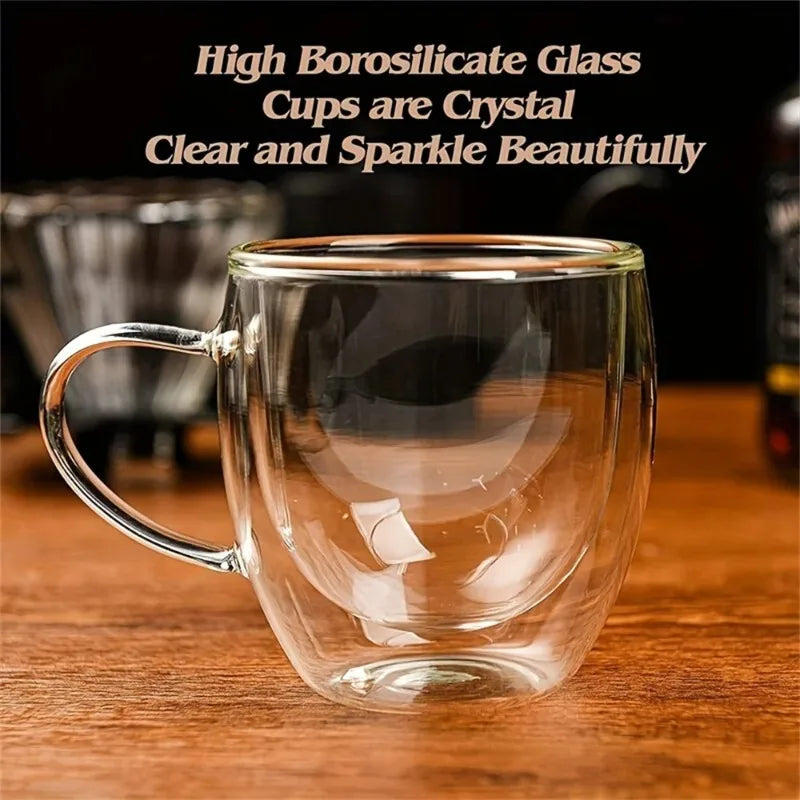 KEMORELA 250ml Double-Wall Borosilicate Glass Coffee Mugs Set Glass Coffee Mug Set Axl