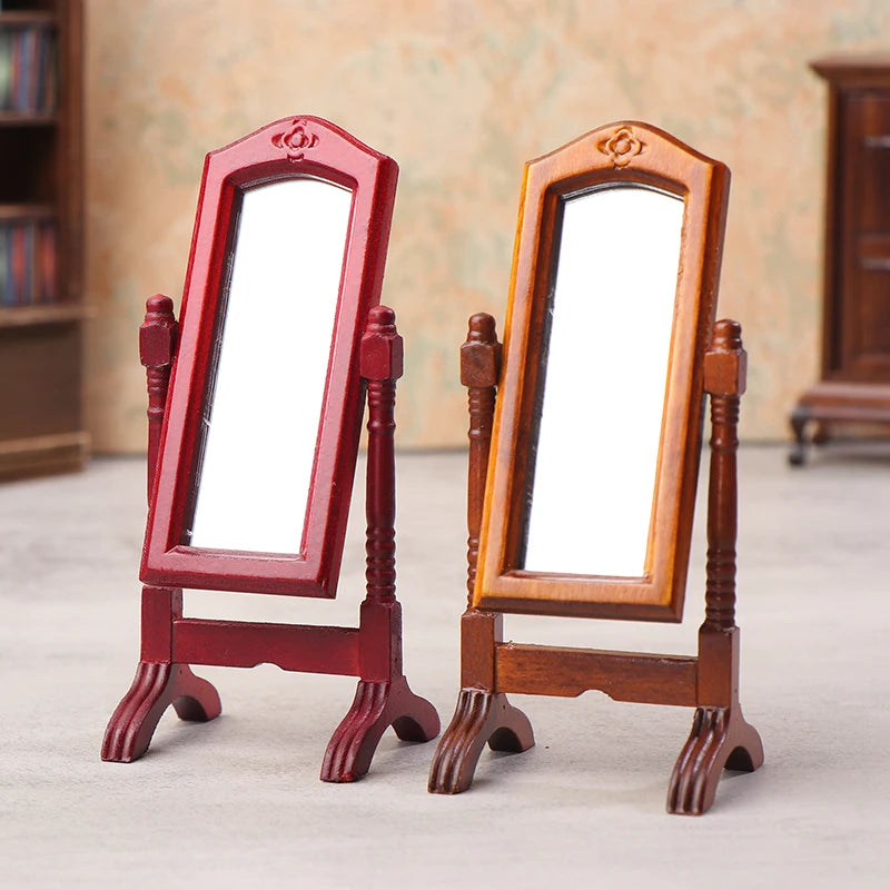 1:12 Dollhouse Miniature Floor Dressing Mirror – Wood Decor Dollhouse Furniture Axl