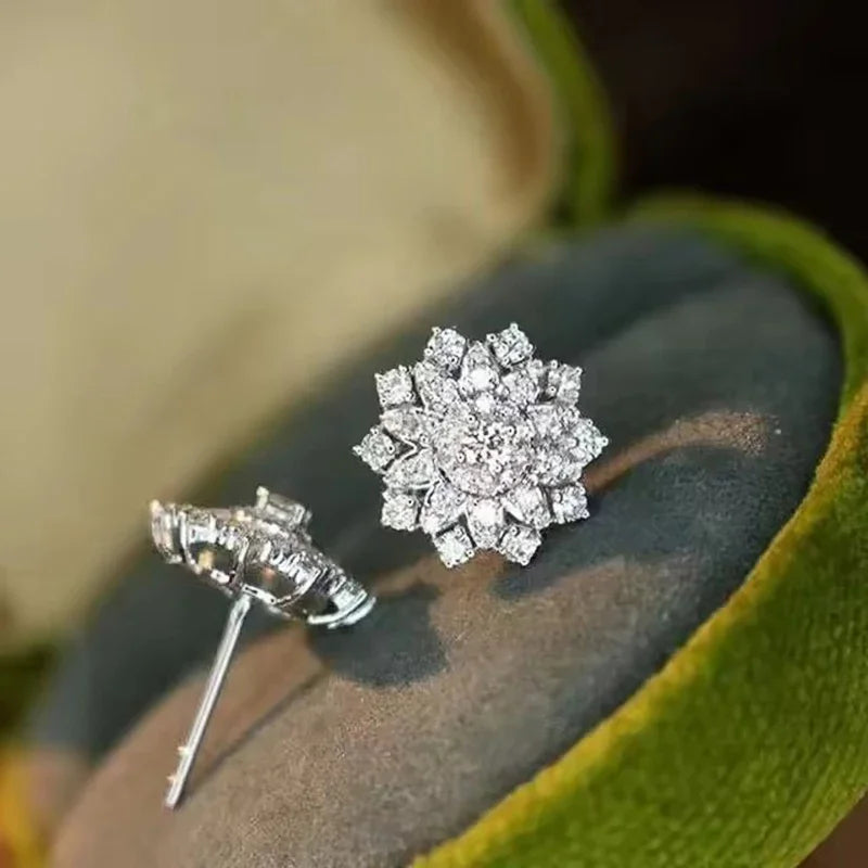 Huitan Flower CZ Stud Earrings – Dazzling Crystal Women's Studs CZ Stud Earrings Axl