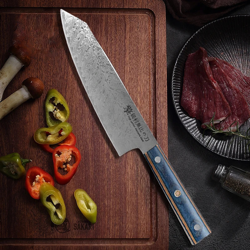 Damascus Steel Chef's Knife – Japanese-Style Wooden Handle 20cm Damascus Chef's Knife Axl