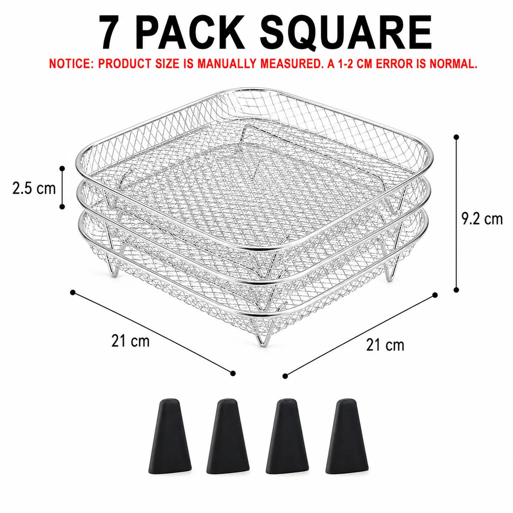 3-Tier Stackable Air Fryer Rack – Stainless Steel Dehydrator Set Air Fryer Rack Axl 7 Pack Square