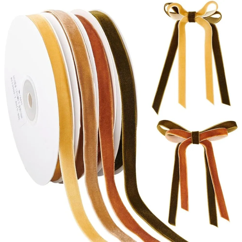 Single Face Velvet Ribbon Set – 4 Colors 3/8" x 10 Yards Each Velvet Craft Ribbon Axl AECH04-18124