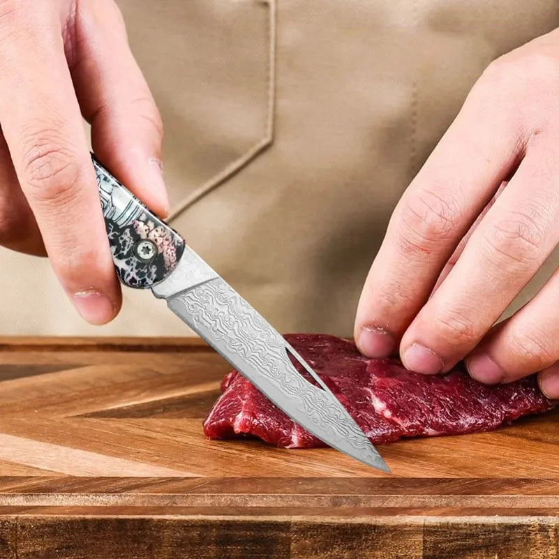Damascus Steel Folding Pocket Knife – Sharp Blade, Resin Handle Folding Pocket Knife Axl