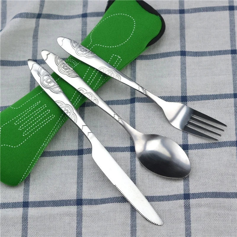 Stainless Steel Travel Cutlery Set with Zipper Pouch – 3 Pc Travel Cutlery Set Axl 2
