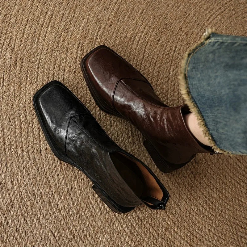 Women's Square Toe Chelsea Slip-On Boots | Spring Autumn Chelsea Ankle Boots Axl