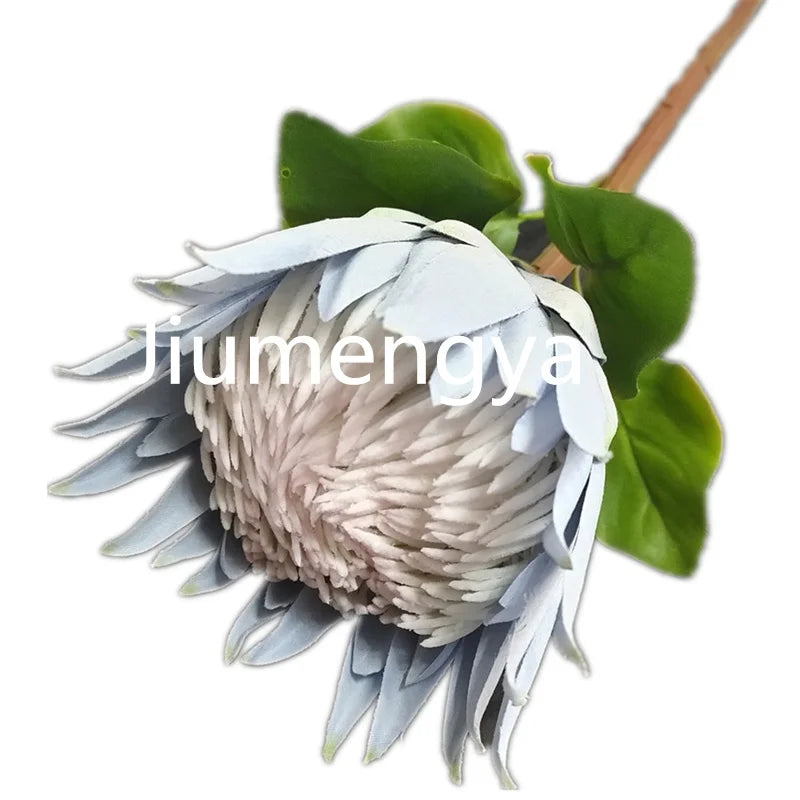 Artificial Protea Cynaroides Silk Flower Stem 63cm Flock Effect Artificial Flower Stem Axl LIGHT BLUE