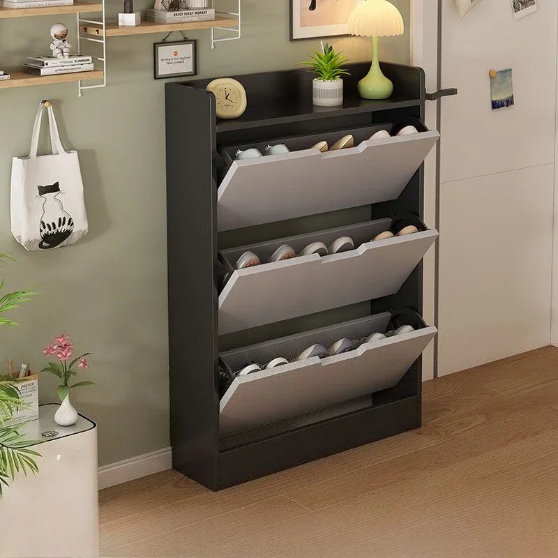 Wooden Narrow Shoe Cabinet – Large Capacity Dustproof Shelf Shoe Cabinet Axl black