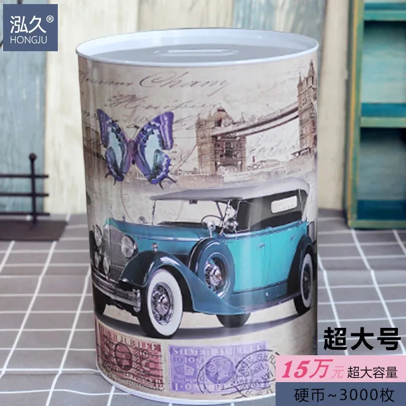 Retro Tinplate Piggy Bank – Large Coin Money Saving Box Coin Money Box Axl Retro 15X22CM 1