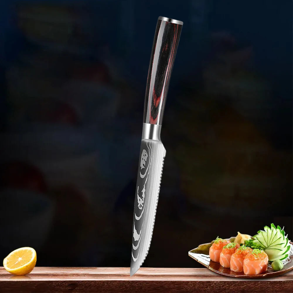 Damascus Steak Knife Set 1–8 Piece | 4.5" Laser-Pattern Blades Steak Knife Set Axl 1pcs
