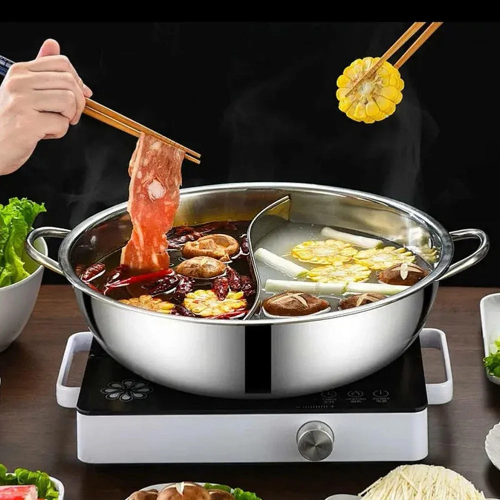 28cm Stainless Steel Divided Double Hot Pot – Gas & Induction Divided Hot Pot Axl 30cm