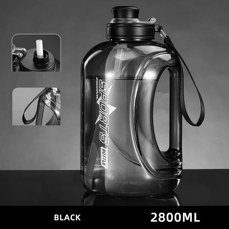 Large Sports Water Bottle 1.8L/2.8L BPA-Free with Straw & Handle Sports Water Bottle Axl >1L 2800ml black