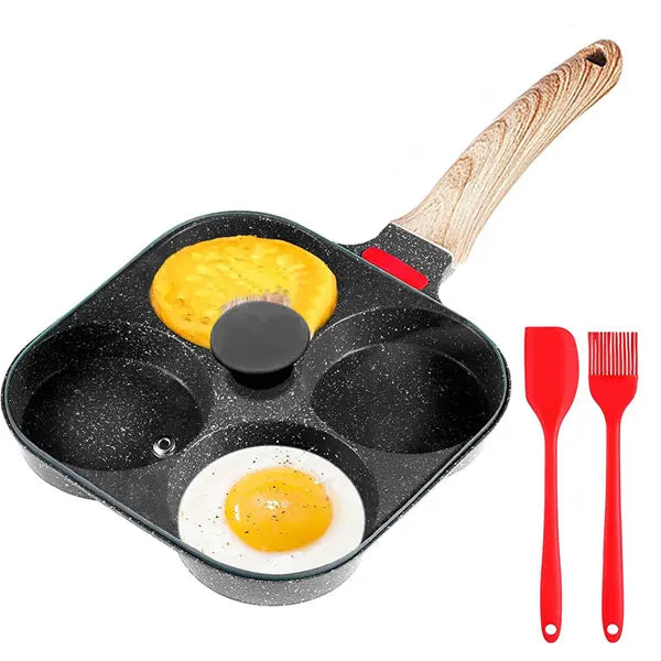 4-Cup Nonstick Granite Egg Pan with Lid & Removable Handle Nonstick Egg Pan Axl Deepened Black Set