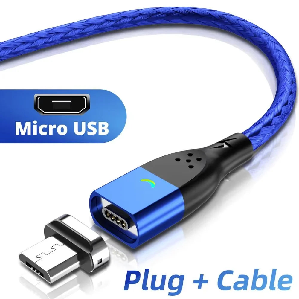 GUUGEI Magnetic USB-C & Micro USB Charging Cable for Android Magnetic Charging Cable Axl Micro Blue Cable 2M