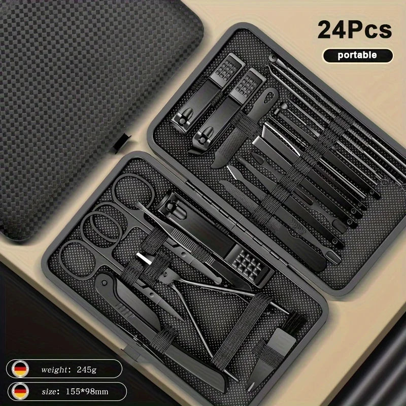 Stainless Steel Manicure & Pedicure Nail Clipper Set 8–24 Pcs Nail Grooming Kit Axl Black 24 in 1-86