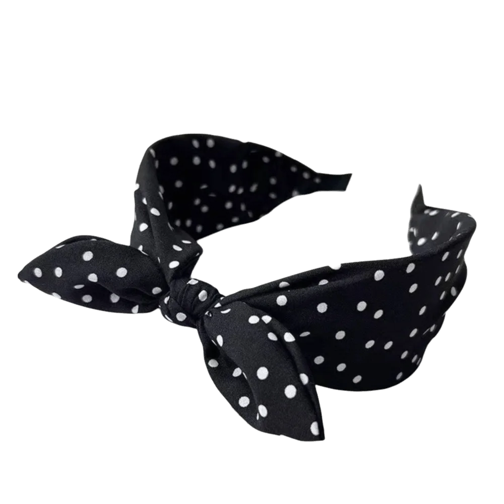 Women's Bow Knot Headband – Vintage Polka Dot Rabbit Ear Bow Knot Headband Axl Black