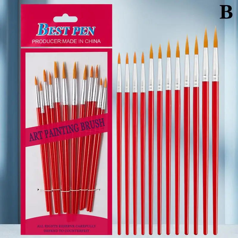 12-Piece Art Paint Brush Set – Nylon Round & Flat Brushes Art Paint Brush Set Axl B Red