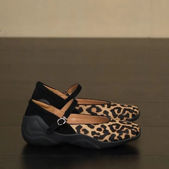 Women's Leopard Print Mary Jane Flats – Soft Sole Non-Slip Mary Jane Flats Axl