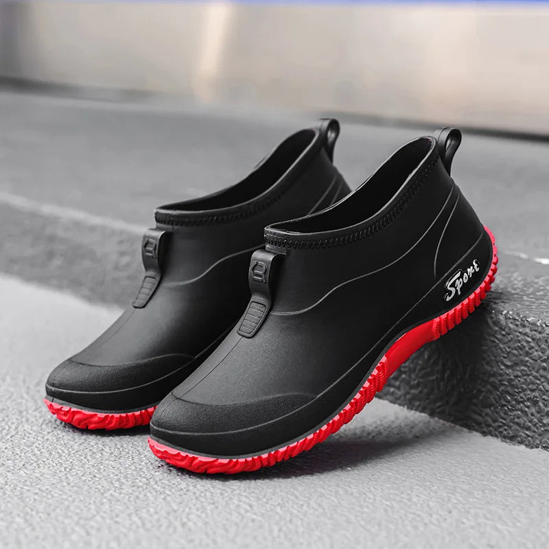 Men's Waterproof Ankle Rain Boots – Slip-On PVC Work Shoes Men's Rain Boots Axl