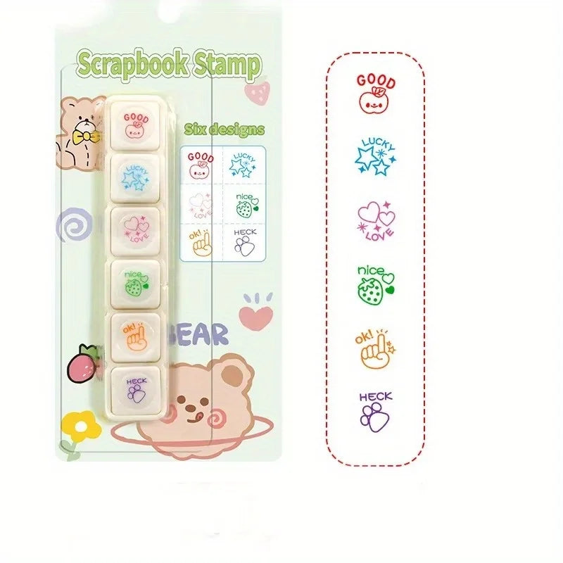 Kawaii Self-Ink Reward Stamps – 6 Designs Kids Craft Seal Set Self-Ink Stamp Set Axl