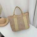 Women's Bamboo Straw Tote Bag – Color Block Zipper Handbag Straw Tote Bag Axl khaki