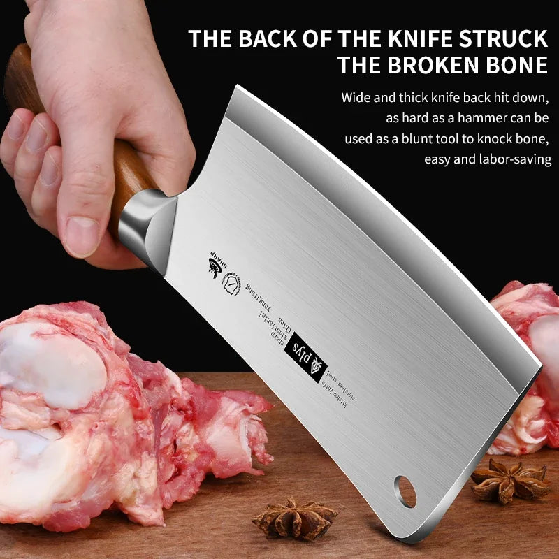 Stainless Steel Butcher Knife – Sharp Chef's Cleaver Wood Handle Kitchen Butcher Knife Axl