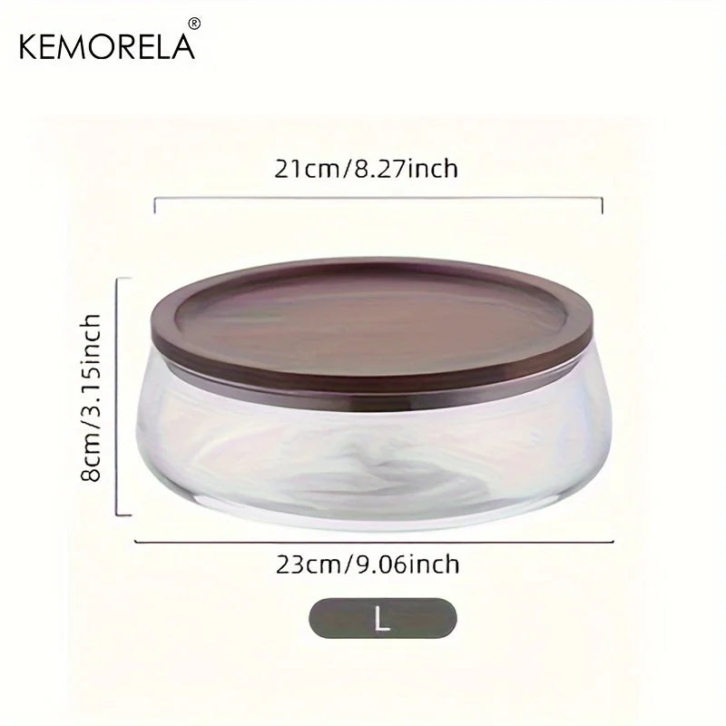 KEMORELA Glass Storage Jar with Wooden Lid | Kitchen Organizer Glass Storage Jar Axl L