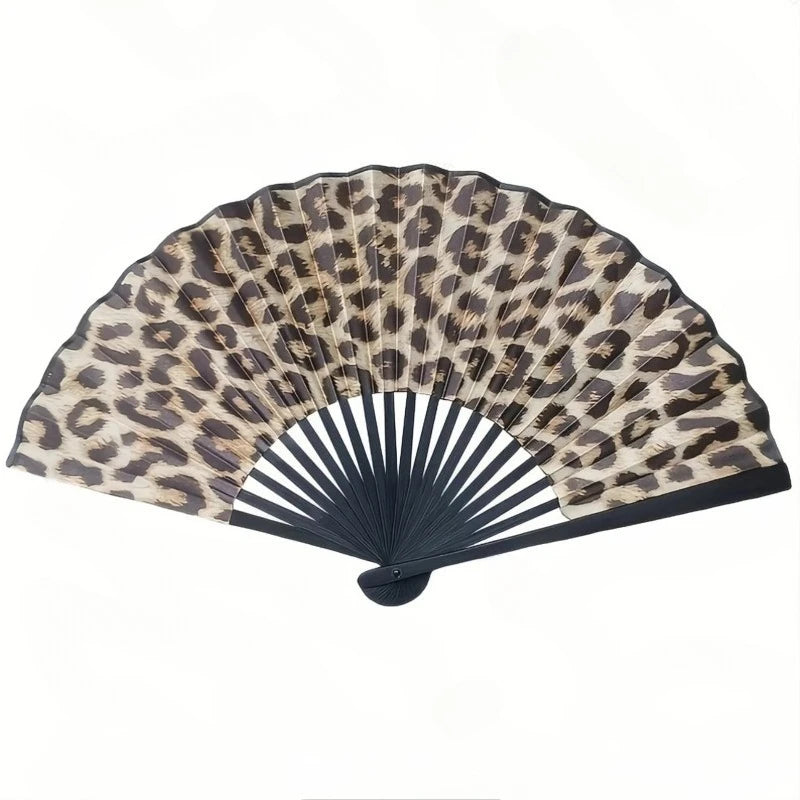 Women's Leopard Print Folding Hand Fan – Vintage Accessory Folding Hand Fan Axl