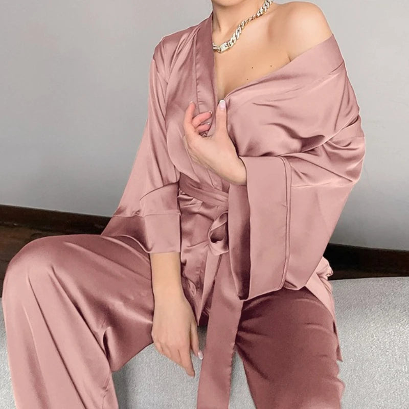Women's Soft Pajama Set – Long Sleeve V-Neck Loungewear Suit Women's Pajama Set Axl
