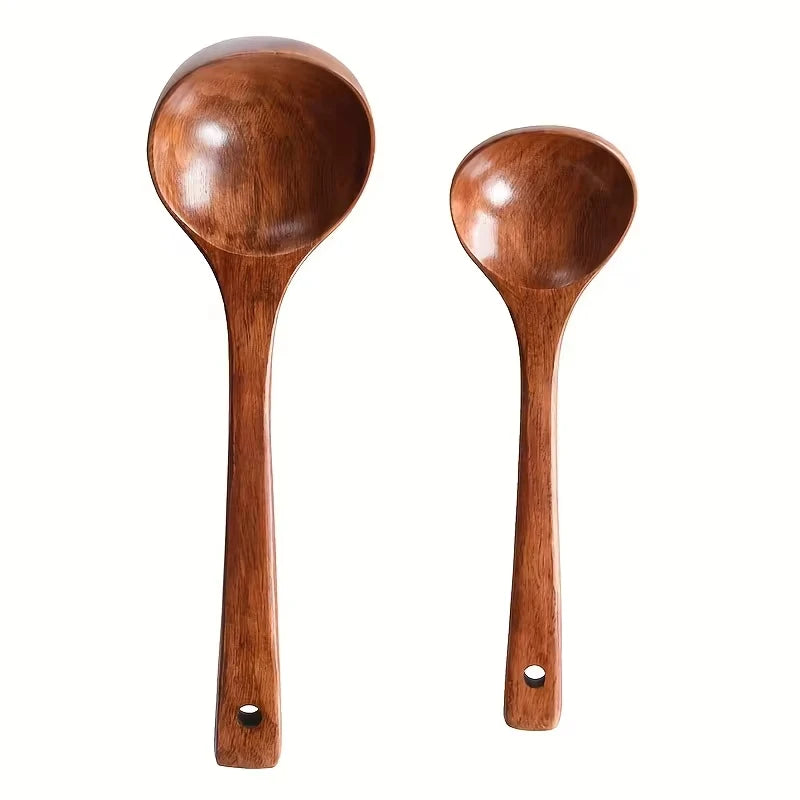 Non-Stick Solid Wood Cooking Spoon – Kitchen Soup Ladle Wooden Kitchen Utensil Axl