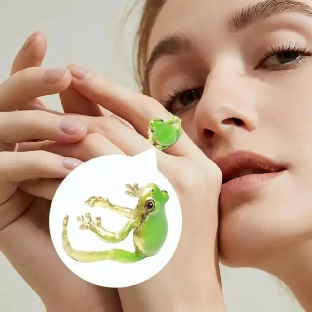 Adjustable Frog Open Ring – Green & Blue Unisex Animal Jewelry Fashion Ring Axl
