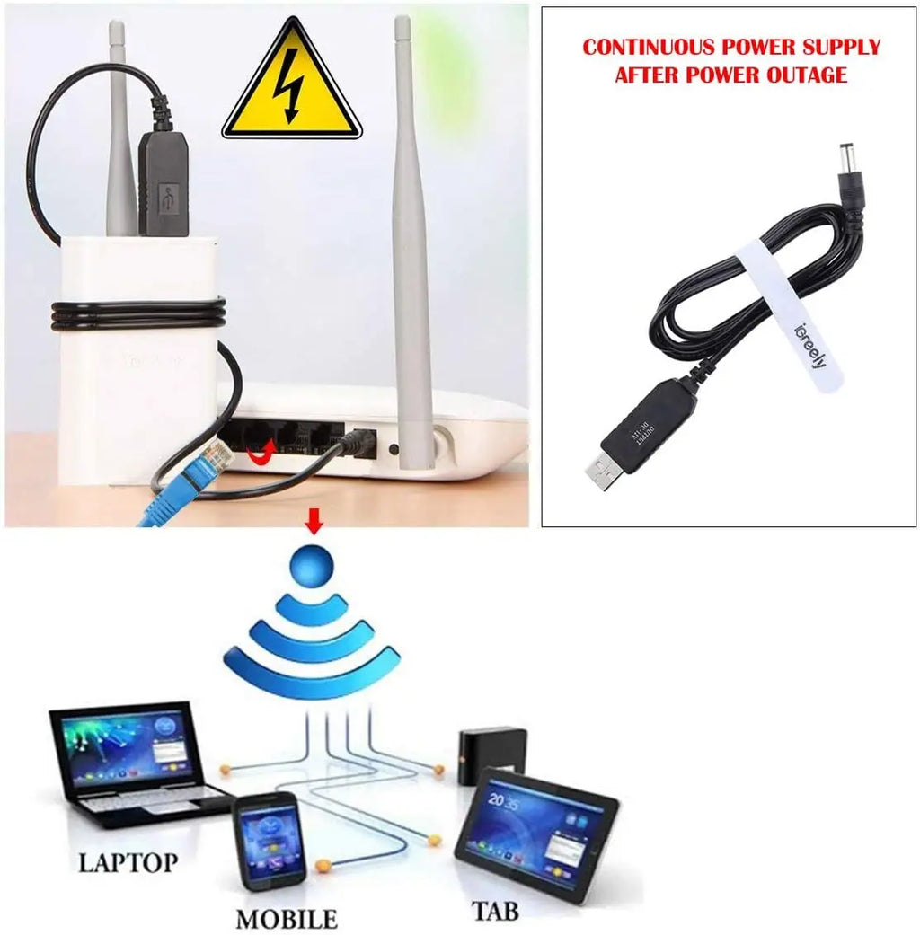 USB 5V to 12V/9V DC Boost Cable – 5.5×2.1mm Power Adapter DC Power Boost Cable Axl