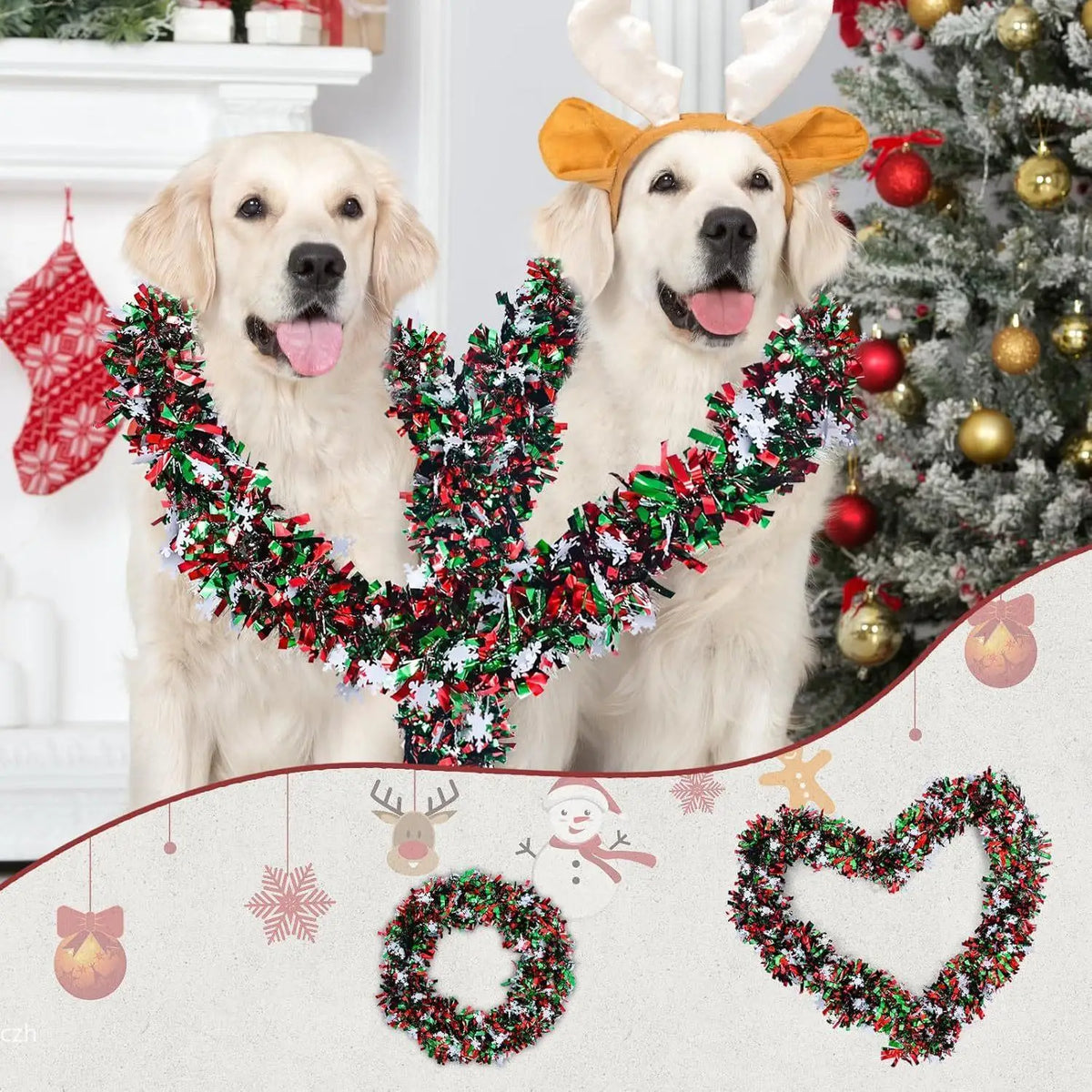 2M Christmas Snowflake Tinsel Garland | Metallic Xmas Decor Christmas Tinsel Garland Axl