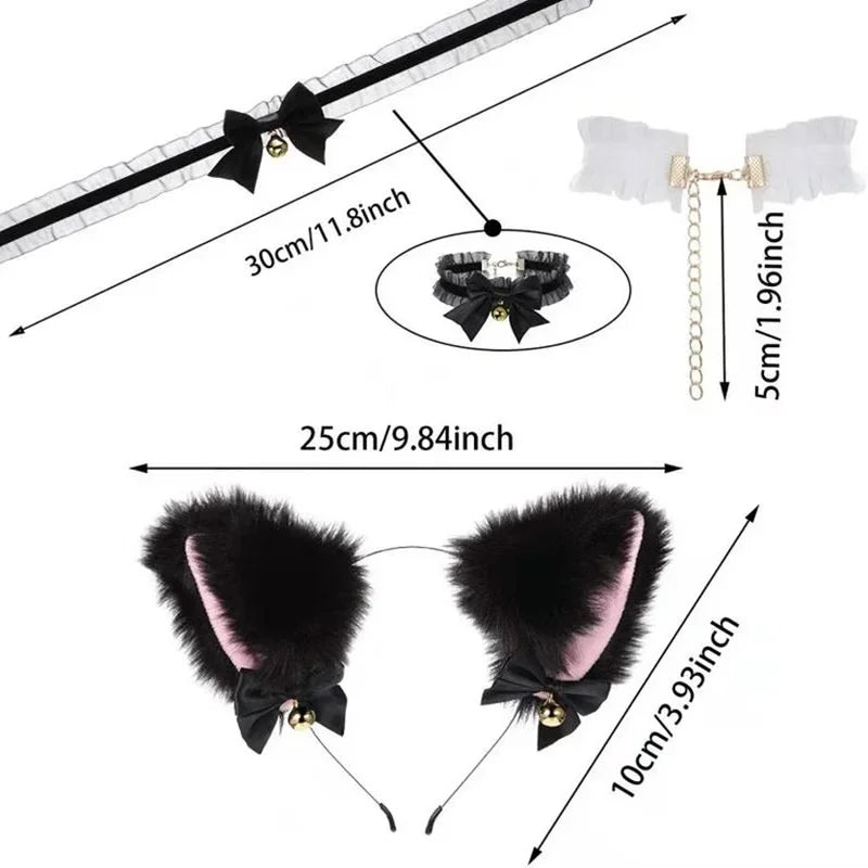 Cat Ear Headband & Bow Tie Necklace Set – Cosplay Costume Costume Headband Set Axl