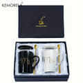 Golden Ceramic Coffee Mug Set with Lids & Spoons 400ml | 2-Pack Ceramic Mug Set Axl Couple Cup 400ml