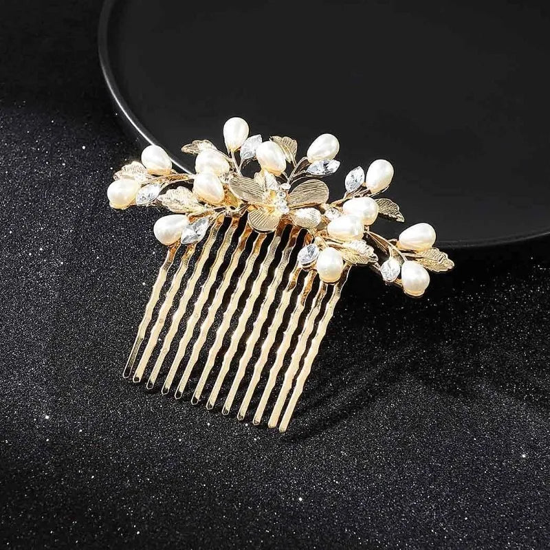 Pearl Bridal Hair Comb – Gold Leaf Wedding Headpiece Bridal Hair Comb Axl