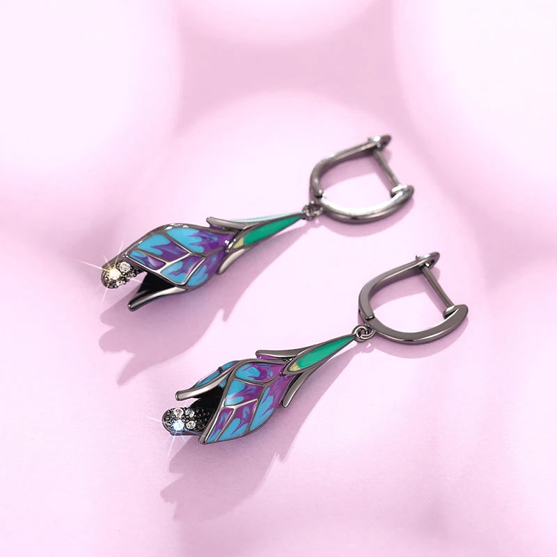 Huitan Black Tulip Flower Dangle Earrings | Women's Jewelry Dangle Drop Earrings Axl