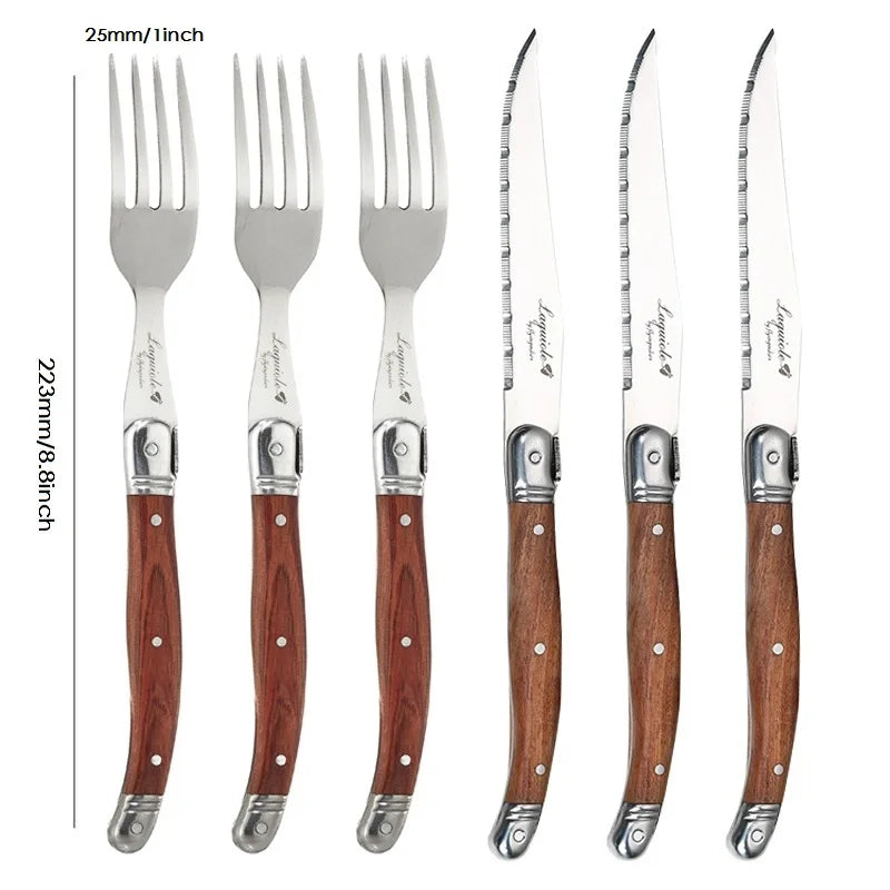 Laguiole Wood Handle Steak Forks Set – 8.5" Stainless Steel Steak Fork Set Axl