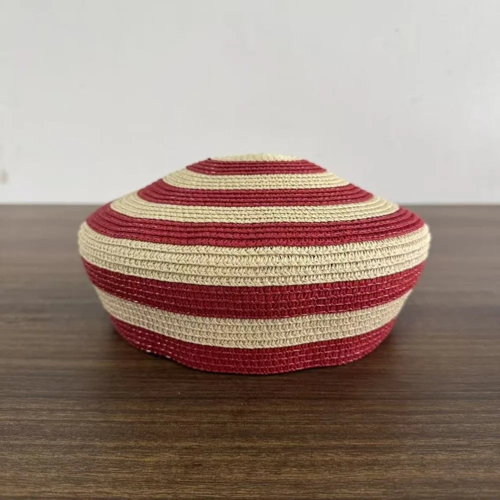 Women's Striped Paper Straw Dome Sun Hat – Lightweight & Elegant Straw Sun Hat Axl