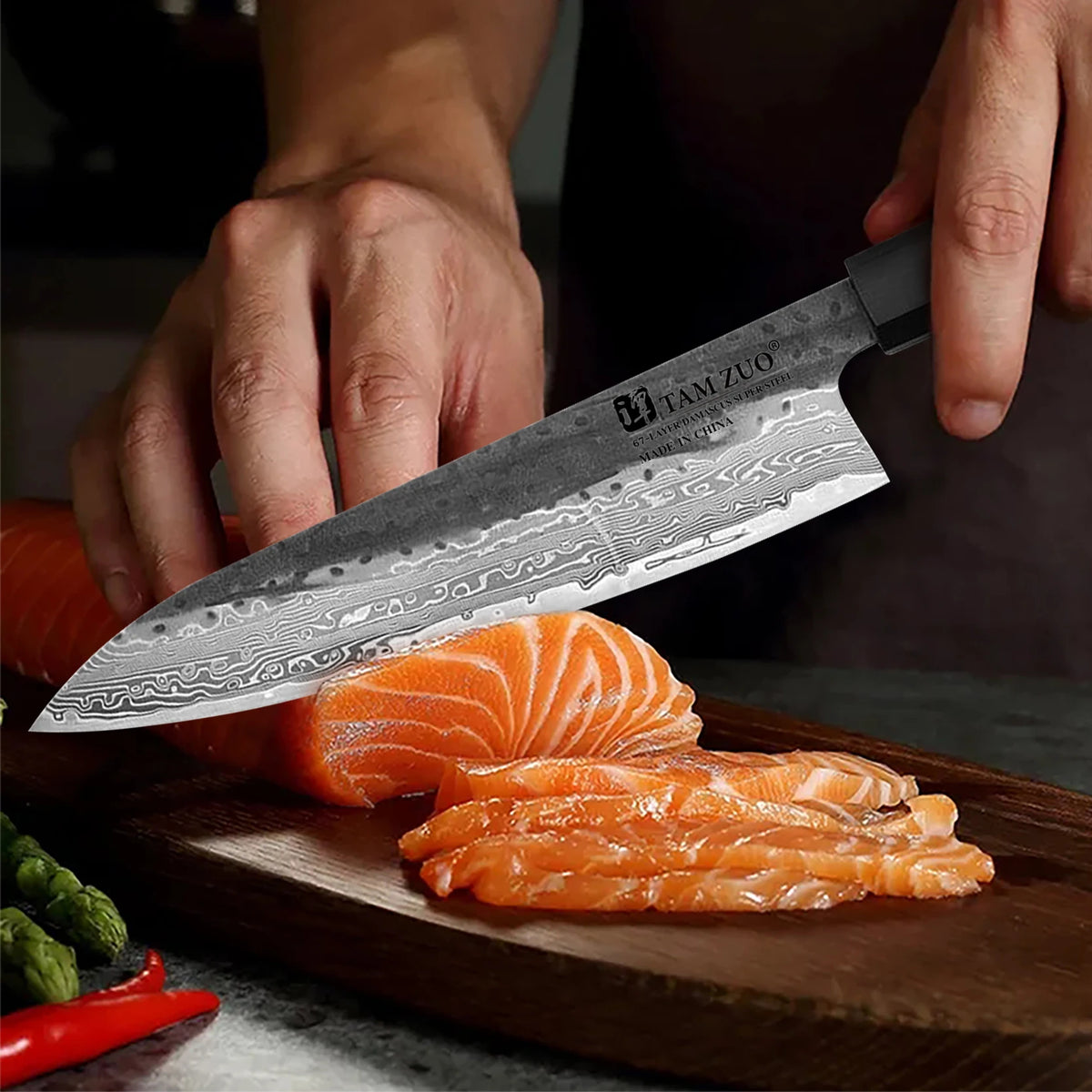 TAMZUO 8" Damascus Steel Chef's Knife VG10 – Gift Box Damascus Chef's Knife Axl
