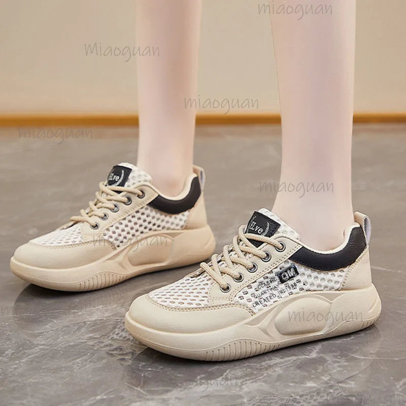 Women's Platform Mesh Sneakers – Breathable Lace-Up Casual Shoes Platform Sneakers Axl