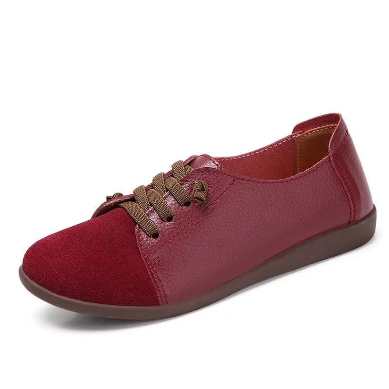 YBQJOO Women's Leather Lace-Up Oxford Flats | Plus Size EU36–48 Women's Oxford Flats Axl wine red 40