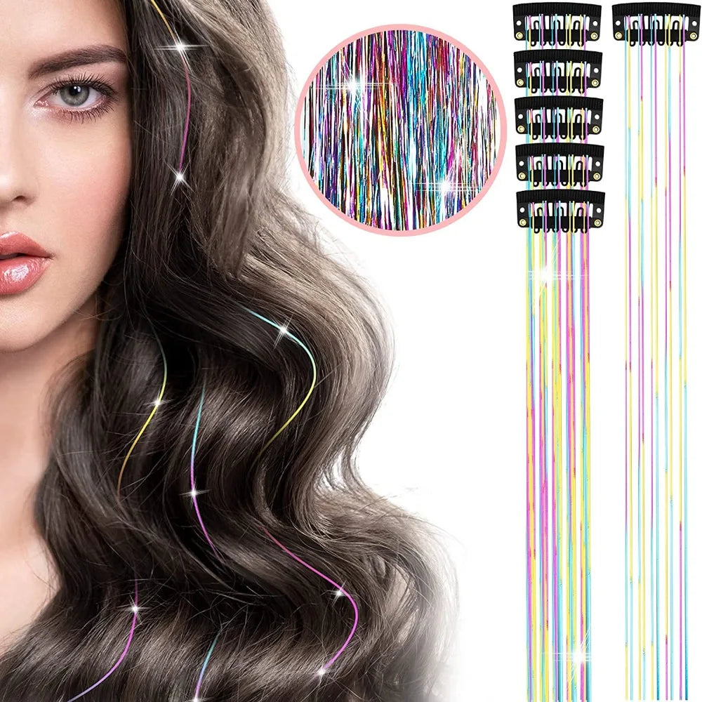 Fairy Hair Tinsel Clip-In Sparkle Extension – 10 Colors 50cm Clip-In Hair Extension Axl Tricolor