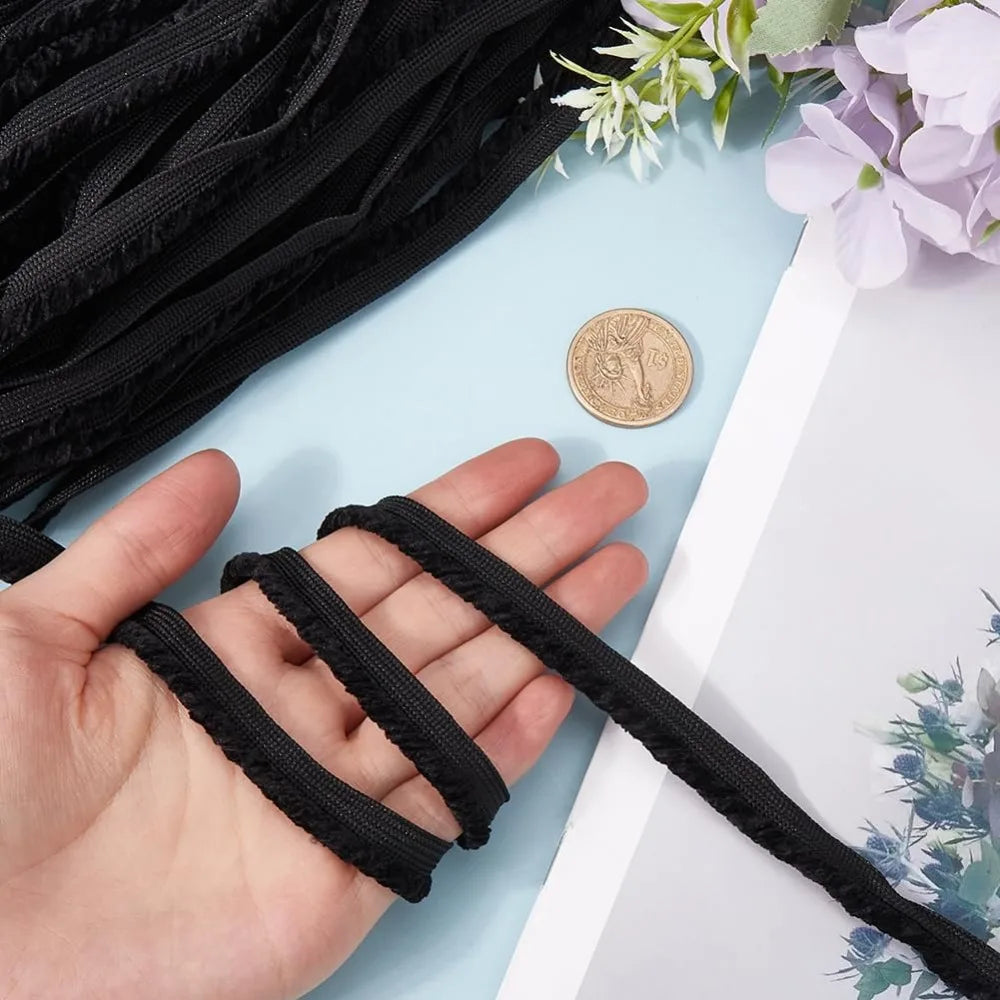 Chenille Lip Cord Piping Trim Tape – Black 3/8 In, 20 Yds Sewing Piping Trim Axl