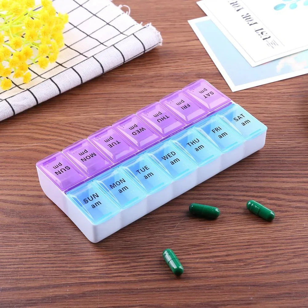 7-Day Weekly Pill Organizer – 14-Grid Travel Medicine Box Pill Organizer Axl L(17.5x8.5x3cm)