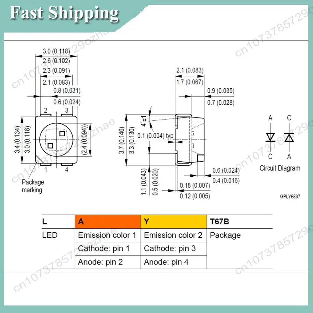 100PCS 3528 Bicolor SMD LED Beads Amber & Yellow PLCC-4 SMD LED Beads Axl