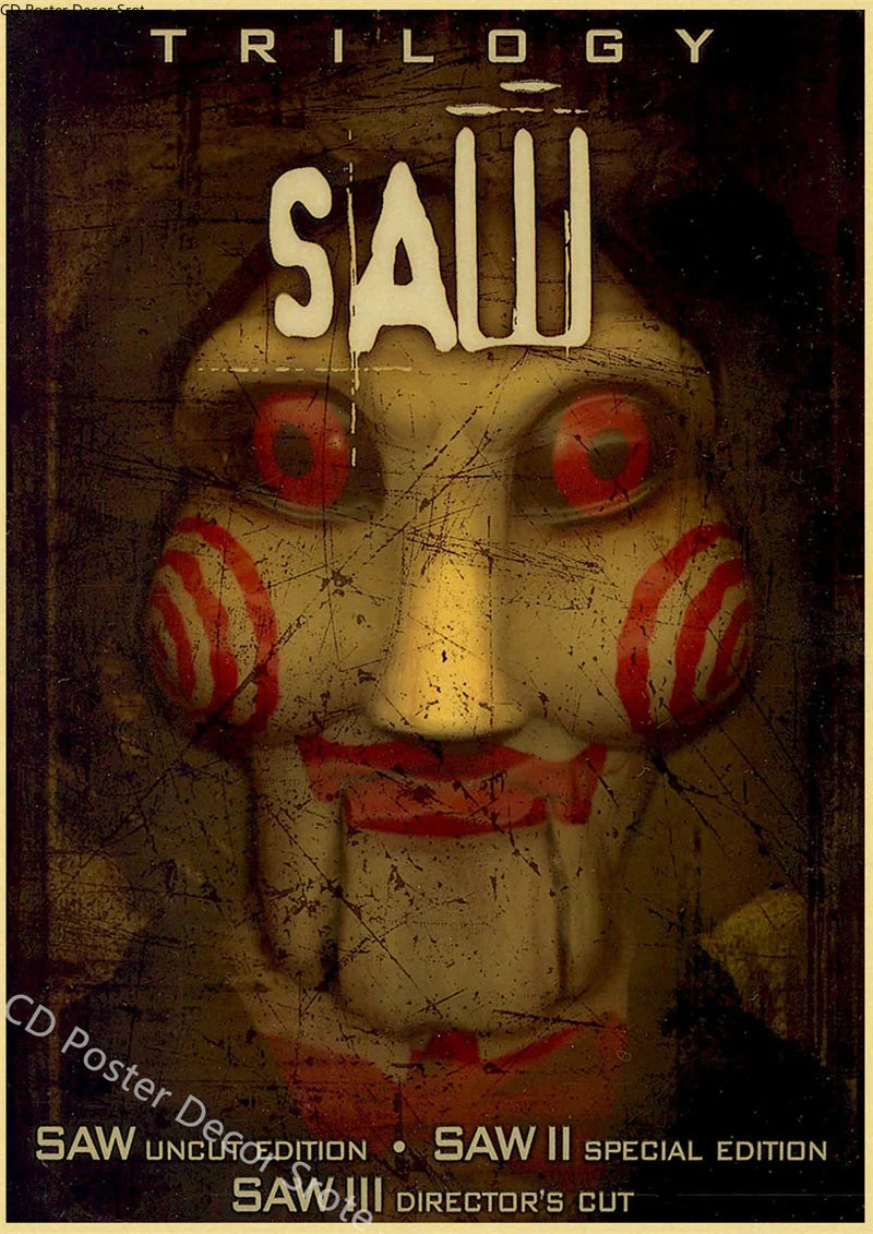 Saw Horror Movie Retro Kraft Paper Poster | Vintage Wall Art Movie Wall Poster Axl