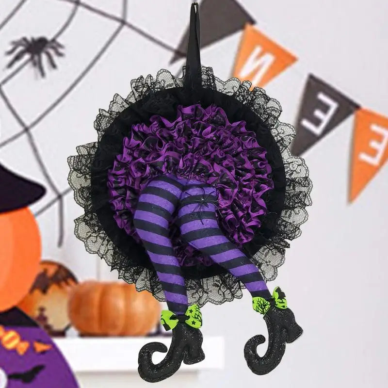 Halloween Witch Leg Wreath – Spooky Door Decoration Prop Halloween Door Wreath Axl