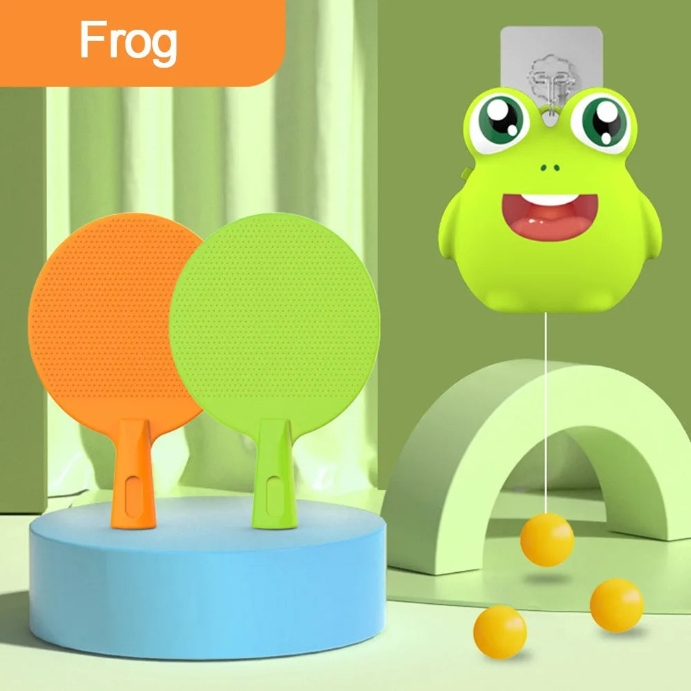Kids Tennis Trainer Toy – Hand-Eye Coordination Paddle Set Kids Sports Toy Axl 2 Racket-5Balls-Frog