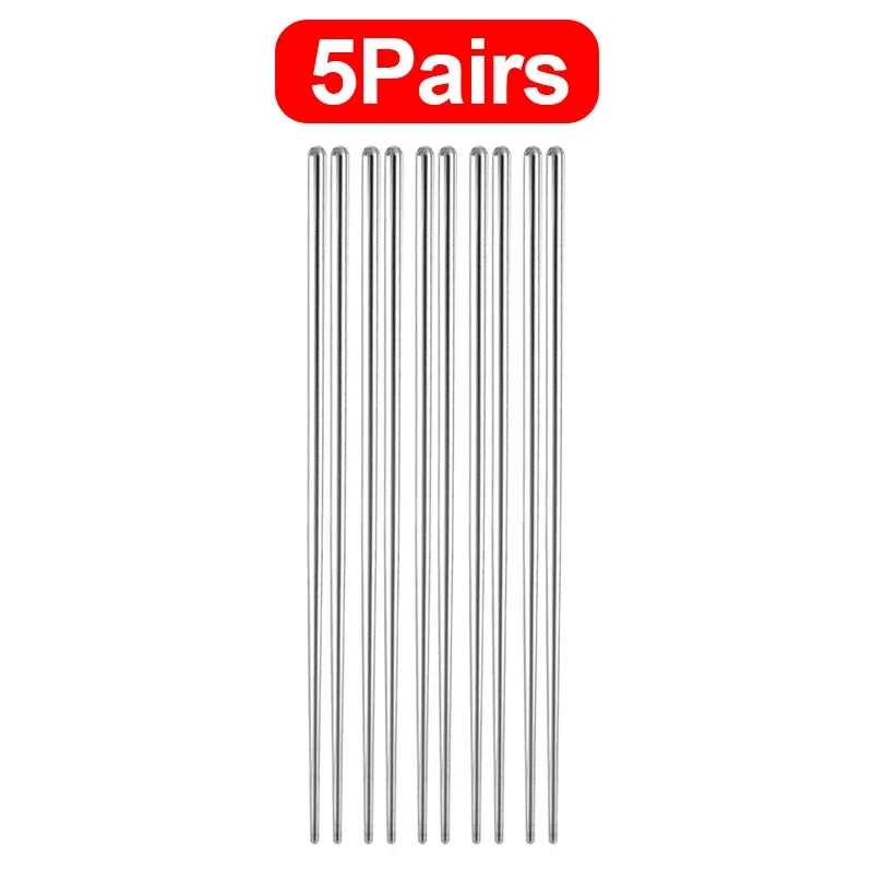 Stainless Steel Chopsticks Set – Non-Slip Reusable Cutlery Chopstick Cutlery Set Axl 5 pairs