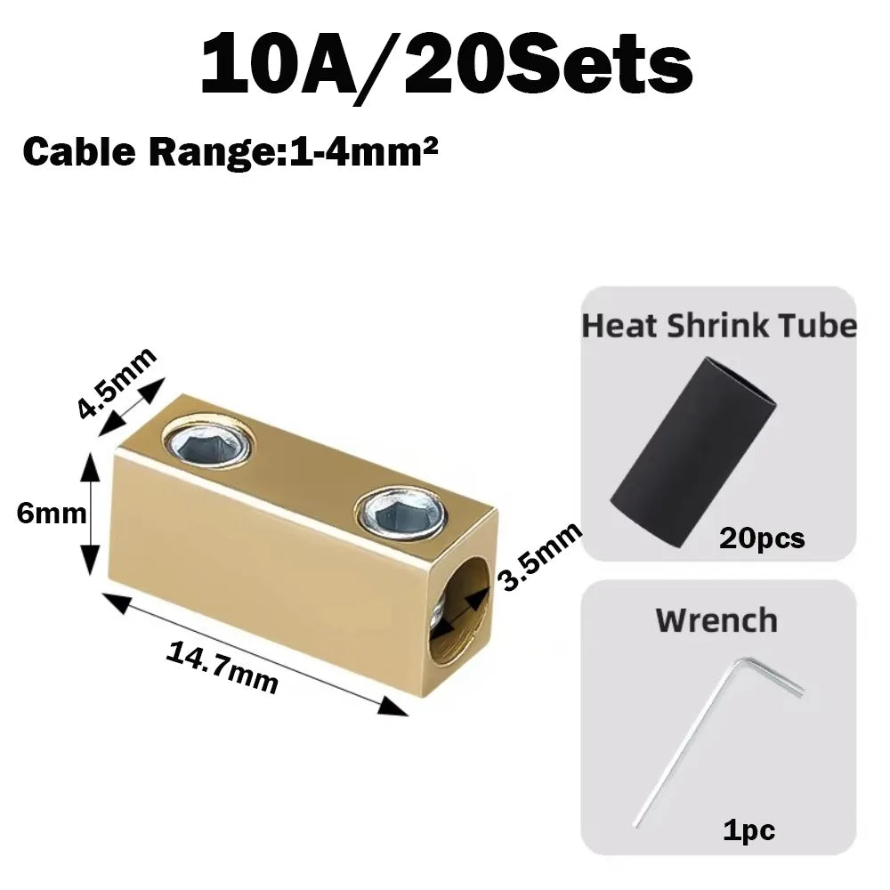Waterproof Brass Terminal Block Wire Connector 10A 20A 60A Butt Joint Wire Terminal Connector Axl 10A Square-2holes